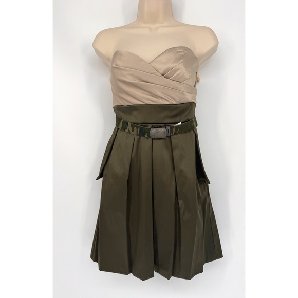Dresses & Skirts - JUMP Strapless Mini Dress M Festival Indie Sleaze Utility Pleated Camo Belt